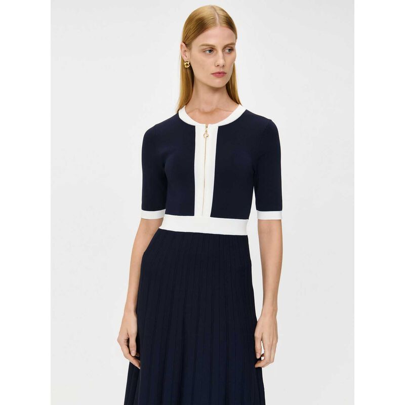 Veronika Maine Contrast Trim Pleated Knit Dress image number 3